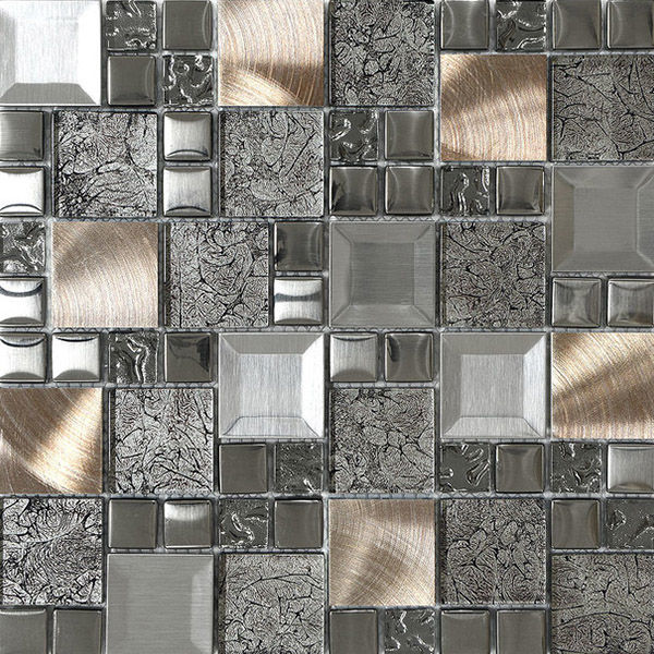 Glass Metal Gray Copper Mosaic Backsplash Tile